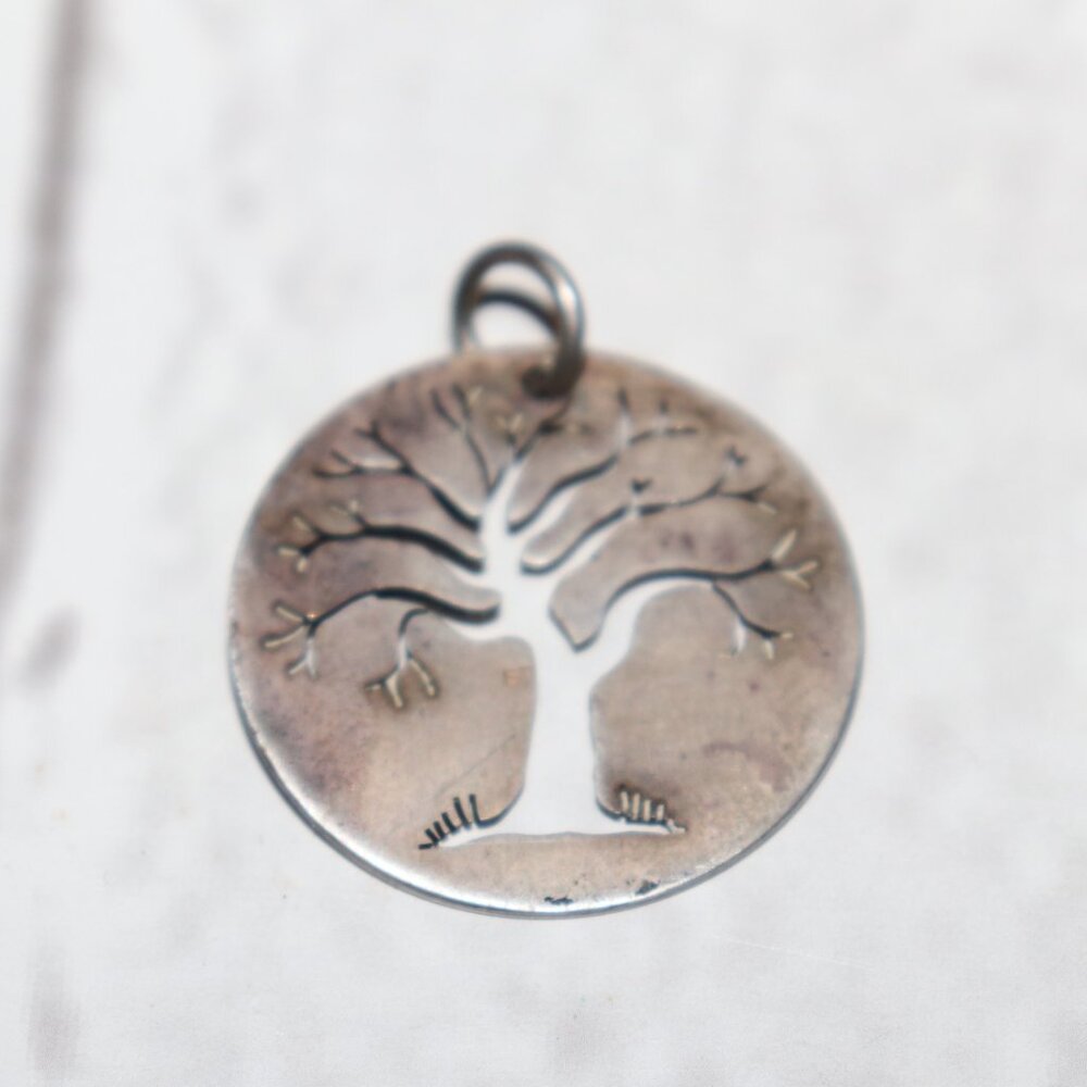🌳 Silver Tree Pendant · Cut-Out Design · 1" Tall